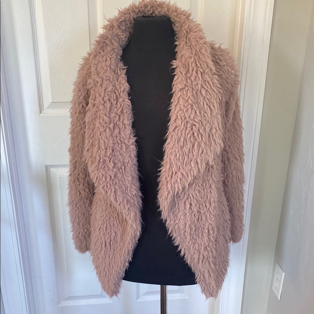Zara Pink Teddy Jacket Plush Faux Fur